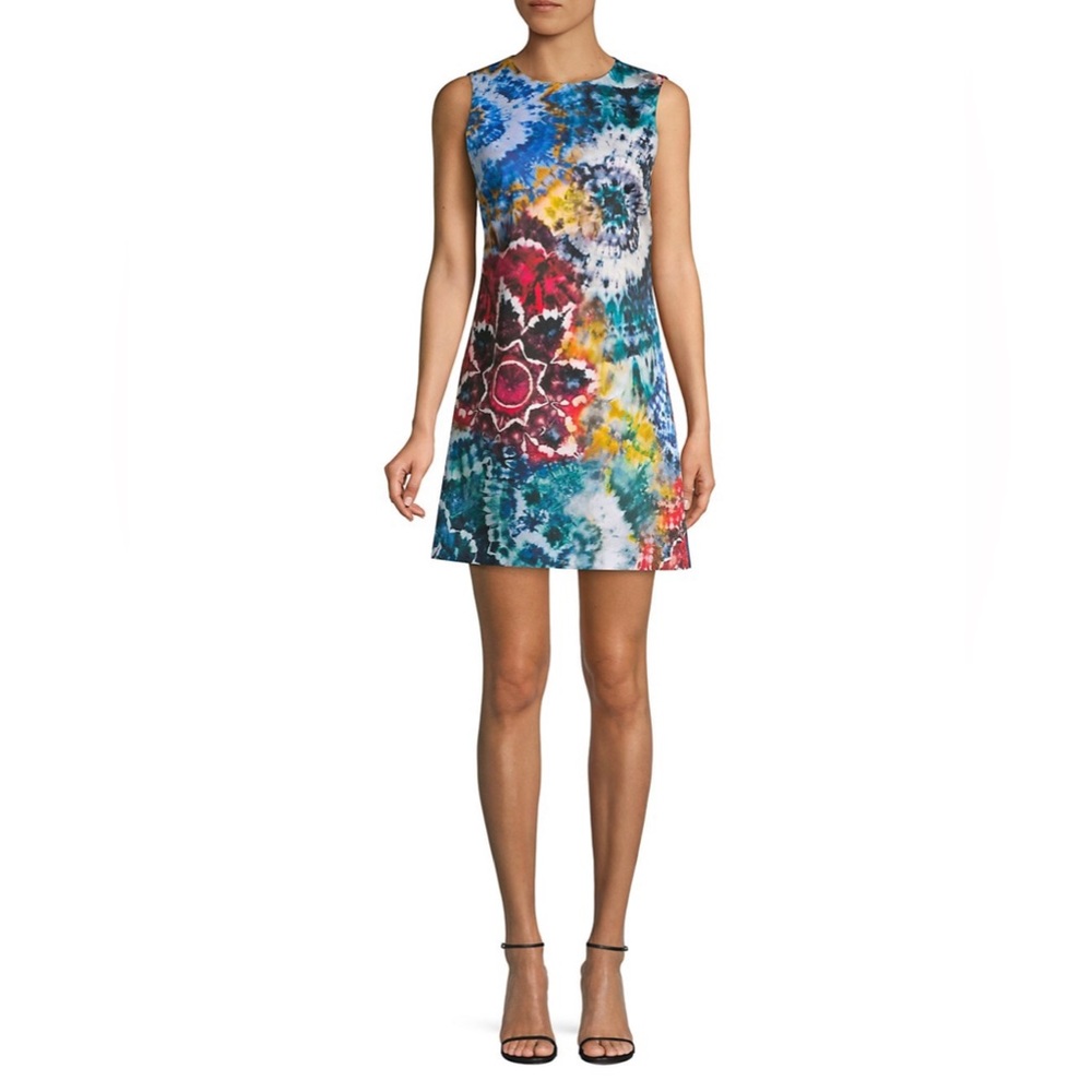 Alice & Olivia Blue Tie-Dye Coley Mini Shift Dress, Sz 0 | NWOT